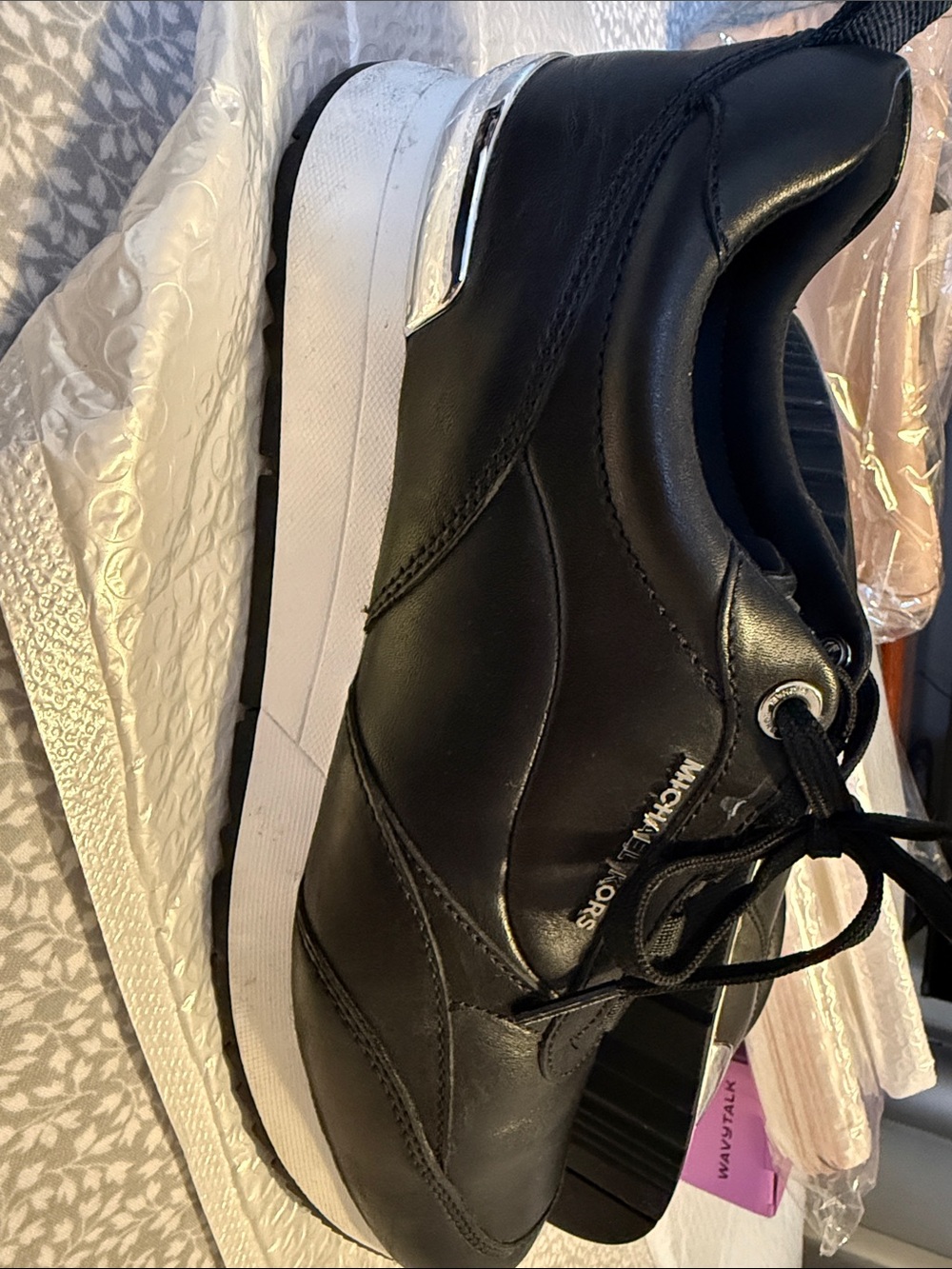 MICHAEL Michael Kors Black Leather Platform Lace-Up Sneakers - Picture 2 of 5